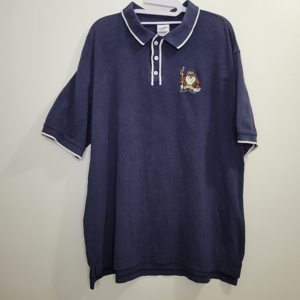 VTG 90s Warner‎ Bros Taz Tasmanian Devil Embroidered Polo Shirt L